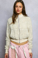 POL CROPPED Woven Textured Jacket with Sequin Details in Natural
