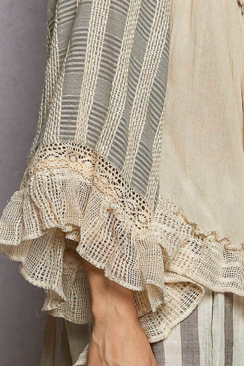 POL Loose Fit Top with Lace Trim in Natural