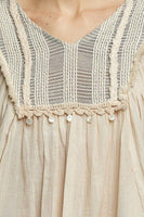 POL Loose Fit Top with Lace Trim in Natural