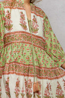 POL Floral Border Tiered Mini Dress in Sage Multi