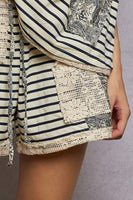 POL Navy Stripe Shorts with Crochet Details in Navy Multi