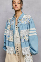 POL A-Line Denim Jacket with Mixed Details in Light Denim