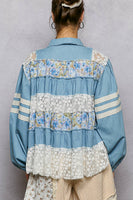 POL A-Line Denim Jacket with Mixed Details in Light Denim
