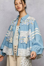 Load image into Gallery viewer, POL A-Line Denim Jacket with Mixed Details in Light Denim
