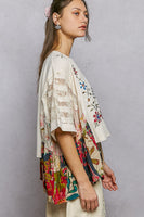 POL Poncho Style Top with Floral Print and Embroidery Details in Cream