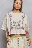 POL Poncho Style Top with Floral Print and Embroidery Details in Cream