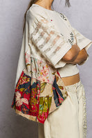 POL Poncho Style Top with Floral Print and Embroidery Details in Cream