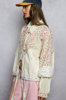 POL Mixed Print and Crochet Detailed Jacket in Oatmeal Multi