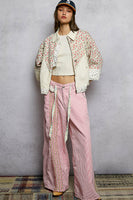 POL Mixed Print and Crochet Detailed Jacket in Oatmeal Multi