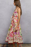 POL Mixed Print and Tassel Detail Midi Dress in Cream Multi
