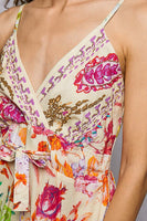 POL Mixed Print and Tassel Detail Midi Dress in Cream Multi