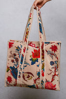 POL Velvet Striped Trim Woven Print Tote Bag in Blush