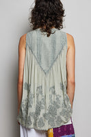 POL Washed Embroidered Pintuck Tank in Sage