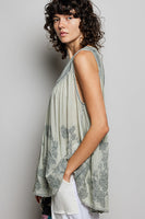POL Washed Embroidered Pintuck Tank in Sage