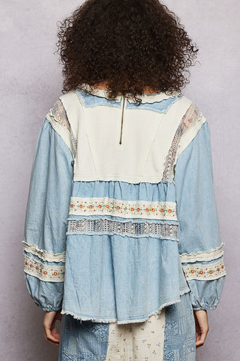 POL Square Neck Top in Denim Multi