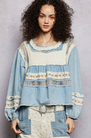 POL Square Neck Top in Denim Multi