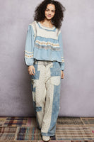 POL Square Neck Top in Denim Multi