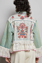 Load image into Gallery viewer, POL Mixed Fabric Denim Jacket With Hand-Embroidered Floral Details in Denim
