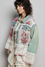 Load image into Gallery viewer, POL Mixed Fabric Denim Jacket With Hand-Embroidered Floral Details in Denim
