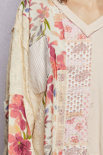 POL Floral Printed Patchwork Top in Almond ON ORDER