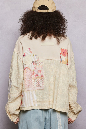 POL Floral Printed Patchwork Top in Almond ON ORDER
