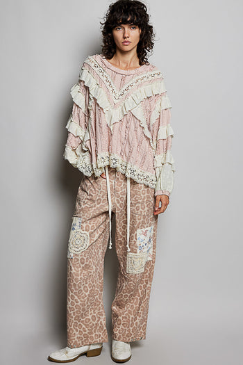 POL Ruffle Detailed Mixed Lace Top in Soft Pink ON ORDER