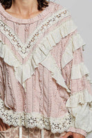 POL Ruffle Detailed Mixed Lace Top in Soft Pink ON ORDER