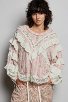 POL Ruffle Detailed Mixed Lace Top in Soft Pink ON ORDER