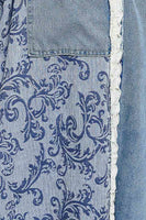 POL Denim and Print Crochet Ruffle Detailed Joggers in Denim