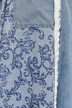 Load image into Gallery viewer, POL Denim and Print Crochet Ruffle Detailed Joggers in Denim
