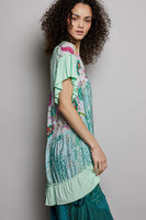 POL Oversized Mixed Print Babydoll Top in Lime Cream