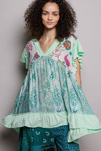 Load image into Gallery viewer, POL Oversized Mixed Print Babydoll Top in Lime Cream
