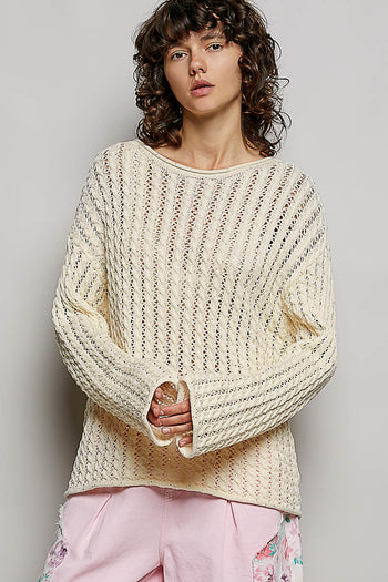 POL Lightweight Thin Knit Sweater in Natural