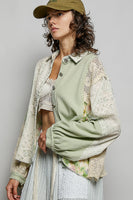 POL Patterned Patchwork and Crochet Detail Top in Mint Multi