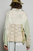 POL Patterned Patchwork and Crochet Detail Top in Mint Multi