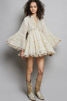 POL Fringe and Tassel Embroidered Mini Flare Dress in Natural ON ORDER