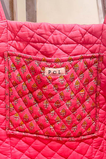 POL Quilted Floral Tote Bag in Pink/Yellow Multi
