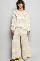 POL Ruffle Detailed Mixed Lace Top in Natural