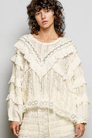 POL Ruffle Detailed Mixed Lace Top in Natural