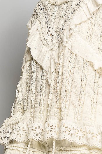 POL Ruffle Detailed Mixed Lace Top in Natural