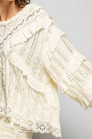 POL Ruffle Detailed Mixed Lace Top in Natural