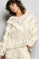 POL Ruffle Detailed Mixed Lace Top in Natural