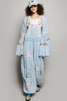 POL Solid Color Kimono with Metallic Thread and Seashell Trim in Powder Blue