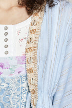 Load image into Gallery viewer, POL Solid Color Kimono with Metallic Thread and Seashell Trim in Powder Blue
