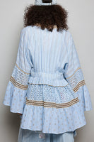 POL Solid Color Kimono with Metallic Thread and Seashell Trim in Powder Blue