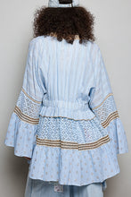 Load image into Gallery viewer, POL Solid Color Kimono with Metallic Thread and Seashell Trim in Powder Blue
