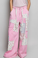POL Wide Leg Patched Pants in Pink Multi