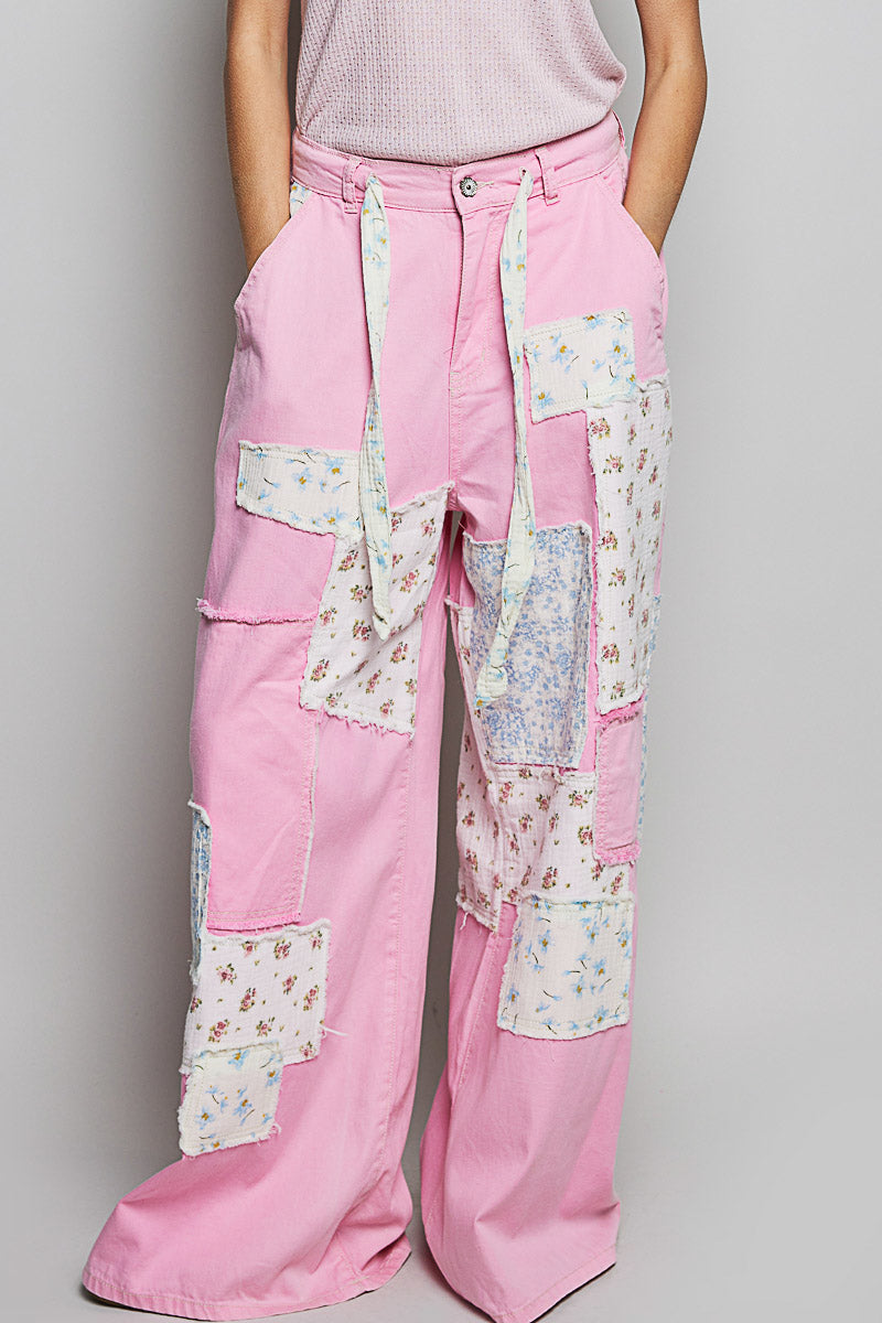 POL Wide Leg Patched Pants in Pink Multi – June Adel