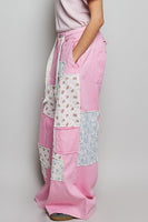 POL Wide Leg Patched Pants in Pink Multi