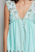 POL V Neck Sleeveless Thermal Top with Contrasting Detail in Aqua